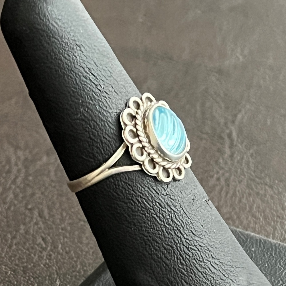 Vintage Taxco Mexico sterling silver carved glass ring Size 5.75 - Picture 7 of 12
